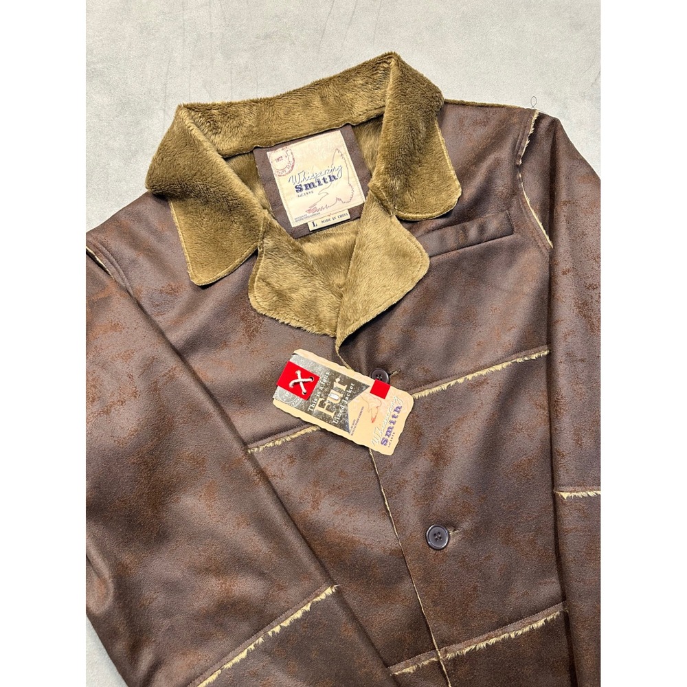 Whispering Smith Womens Faux Fur Lined Jacket Brown Distressed‎ Look Size L